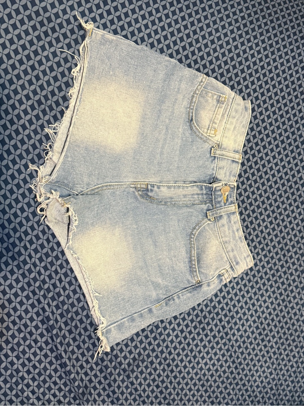 Light Blue High-Rise Distressed Denim Shorts
